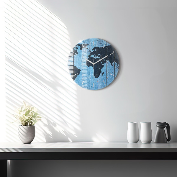Kulaté skleněné hodiny s fotkou Mapa světa na deskách