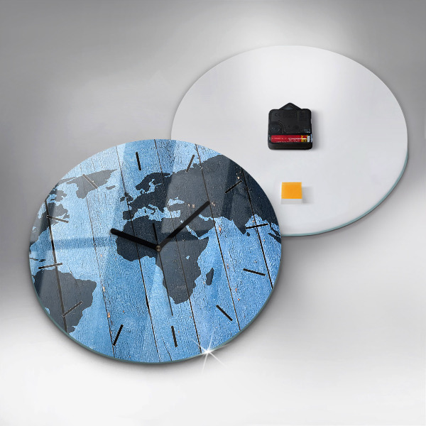 Kulaté skleněné hodiny s fotkou Mapa světa na deskách