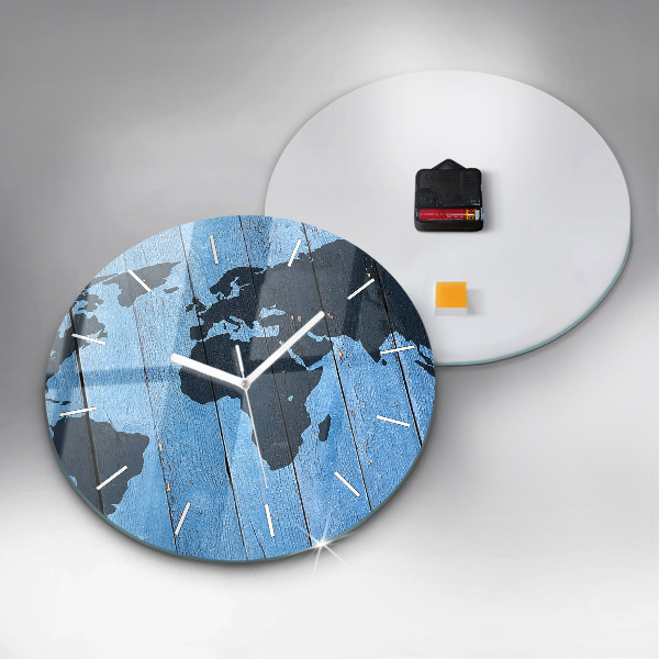 Kulaté skleněné hodiny s fotkou Mapa světa na deskách