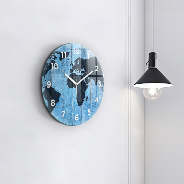 Kulaté skleněné hodiny s fotkou Mapa světa na deskách