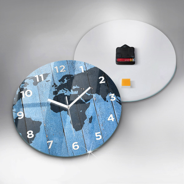 Kulaté skleněné hodiny s fotkou Mapa světa na deskách