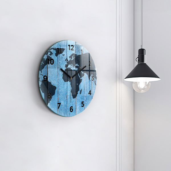 Kulaté skleněné hodiny s fotkou Mapa světa na deskách