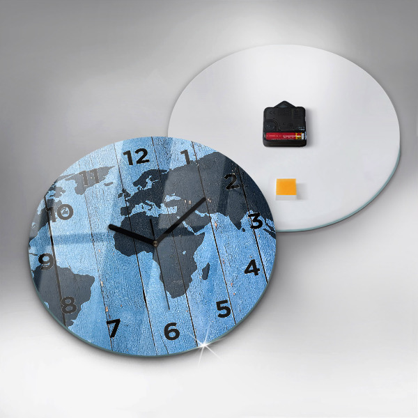 Kulaté skleněné hodiny s fotkou Mapa světa na deskách