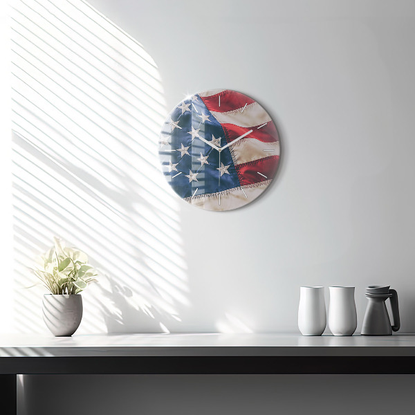 Kulaté skleněné hodiny s fotkou Americká vlajka