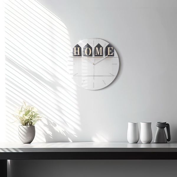 Kulaté skleněné hodiny s fotkou Nápis House