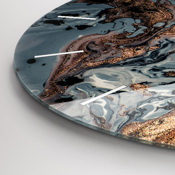 Kulaté skleněné hodiny s fotkou Mramorová zlatá abstrakce