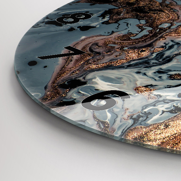 Kulaté skleněné hodiny s fotkou Mramorová zlatá abstrakce