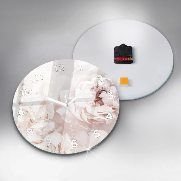 Kulaté skleněné hodiny s fotkou Květy pivoňky