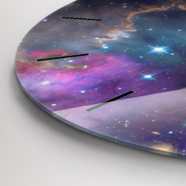 Kulaté skleněné hodiny s fotkou Galaxie a hvězdy