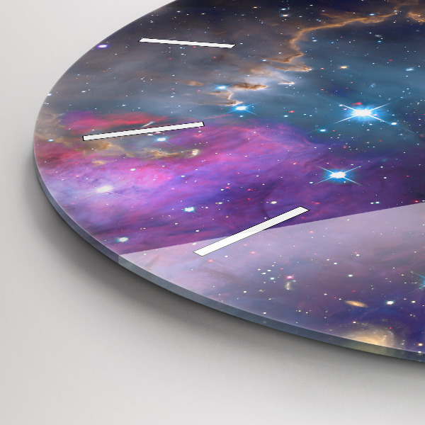 Kulaté skleněné hodiny s fotkou Galaxie a hvězdy