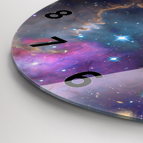 Kulaté skleněné hodiny s fotkou Galaxie a hvězdy
