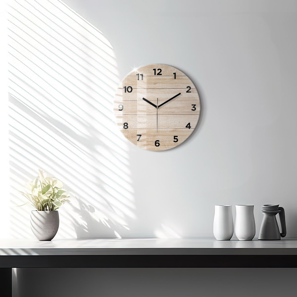 Kulaté skleněné hodiny s fotkou Dřevěná textura