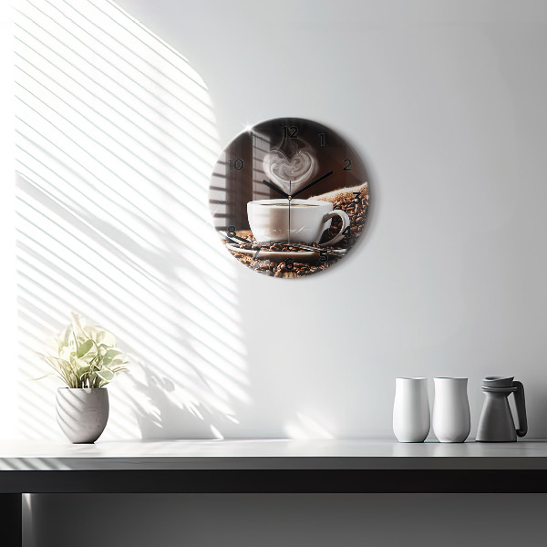 hodiny na skle Šálek kávy