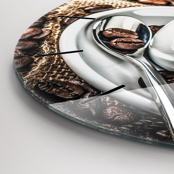 hodiny na skle Šálek a kávová zrna