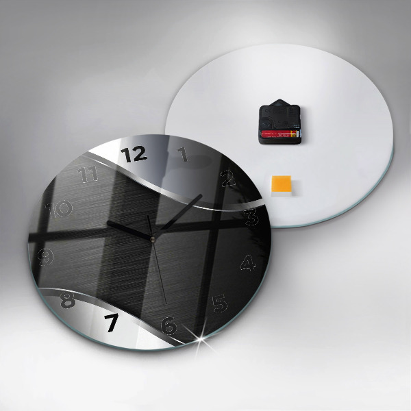 hodiny na skle Černé a stříbrné linie
