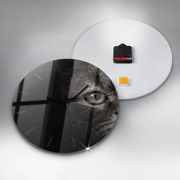 Kulaté skleněné hodiny s fotkou Skotský pes a kočka