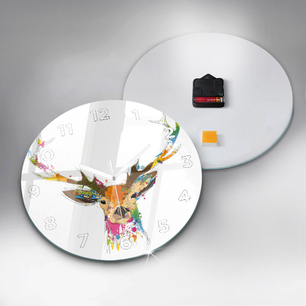 Kulaté skleněné hodiny s fotkou Hlava jelena