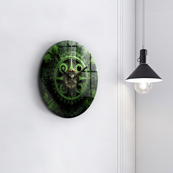 hodiny na skle Zelený mechanismus