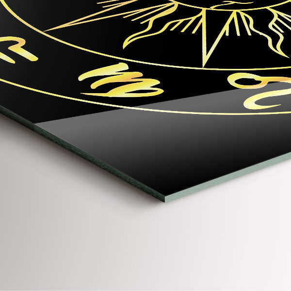 Skleněné nástěnné hodiny Zlatá znamení zvěrokruhu se sluncem