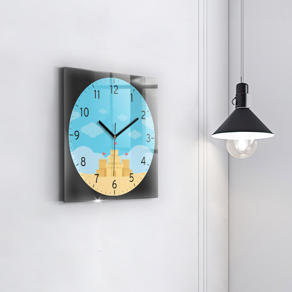 Skleněné nástěnné hodiny Hrad z písku