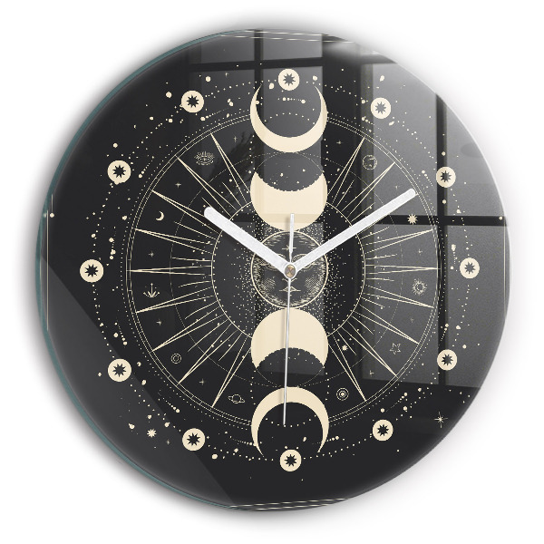 Kulaté skleněné hodiny Měsíce a slunce