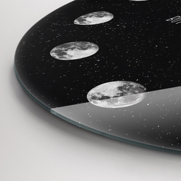 Kulaté skleněné hodiny Fáze měsíce a nápis